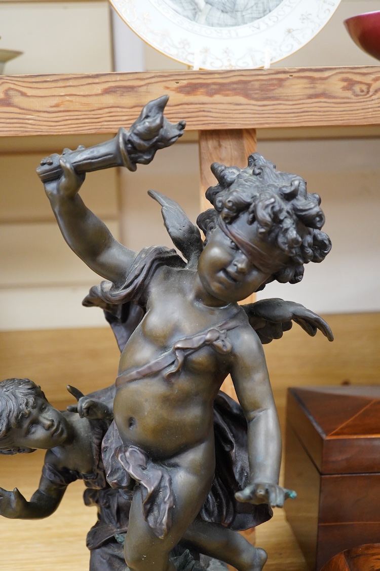 After Auguste Moreau (French, 1834-1917), Blindfolded Eros and Young Psyche, a bronze study, 45cm high